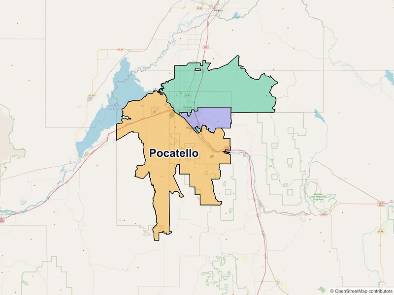 Map of Pocatello, Idaho and ZIP codes