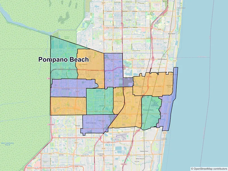 Map of Pompano Beach, Florida and ZIP codes