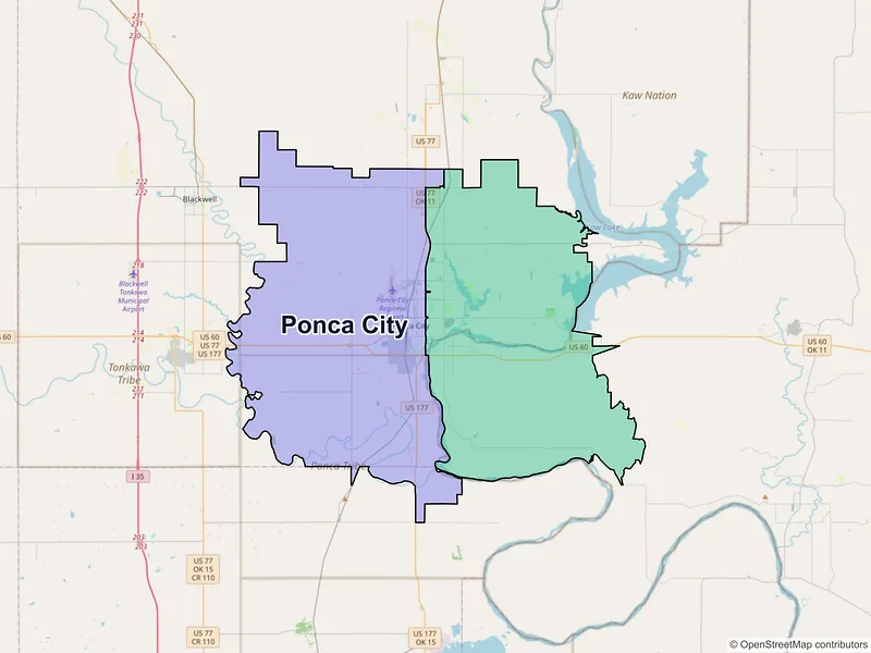Map of Ponca City, Oklahoma and ZIP codes