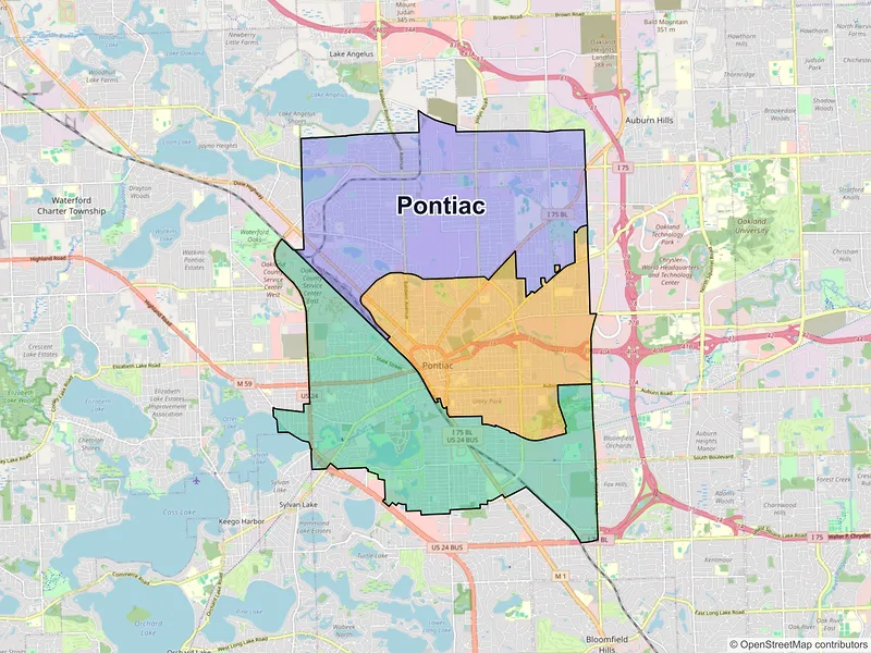 Map of Pontiac, Michigan and ZIP codes