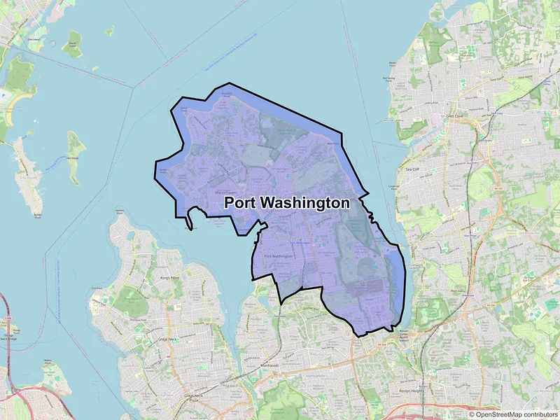 Map of Port Washington, New York and ZIP codes