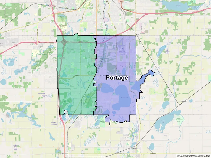Map of Portage, Michigan and ZIP codes