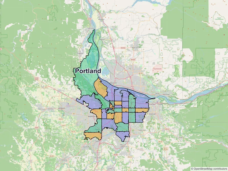 Map of Portland, Oregon and ZIP codes