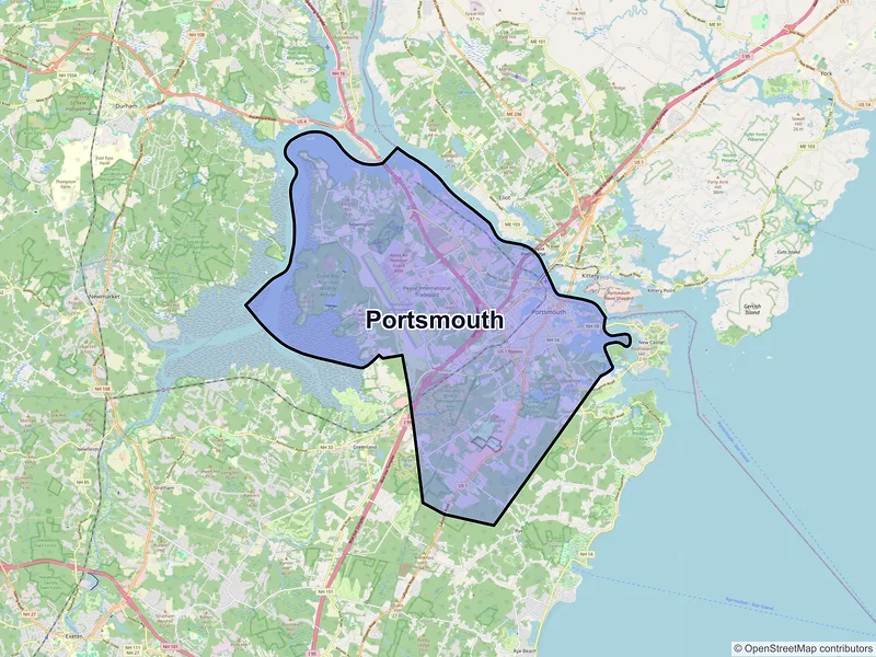 Map of Portsmouth, New Hampshire and ZIP codes