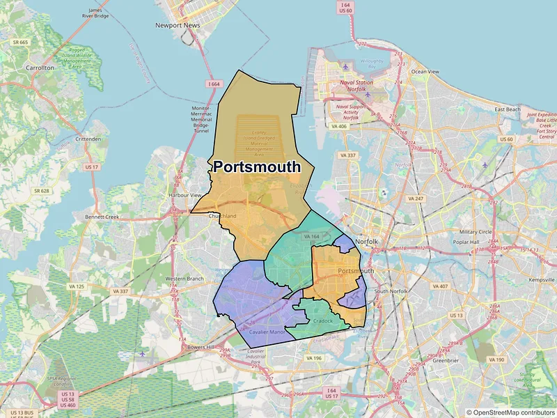 Map of Portsmouth, Virginia and ZIP codes