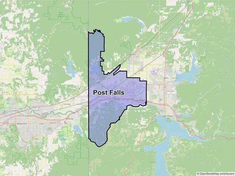 Map of Post Falls, Idaho and ZIP codes