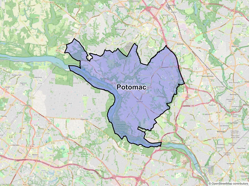 Map of Potomac, Maryland and ZIP codes