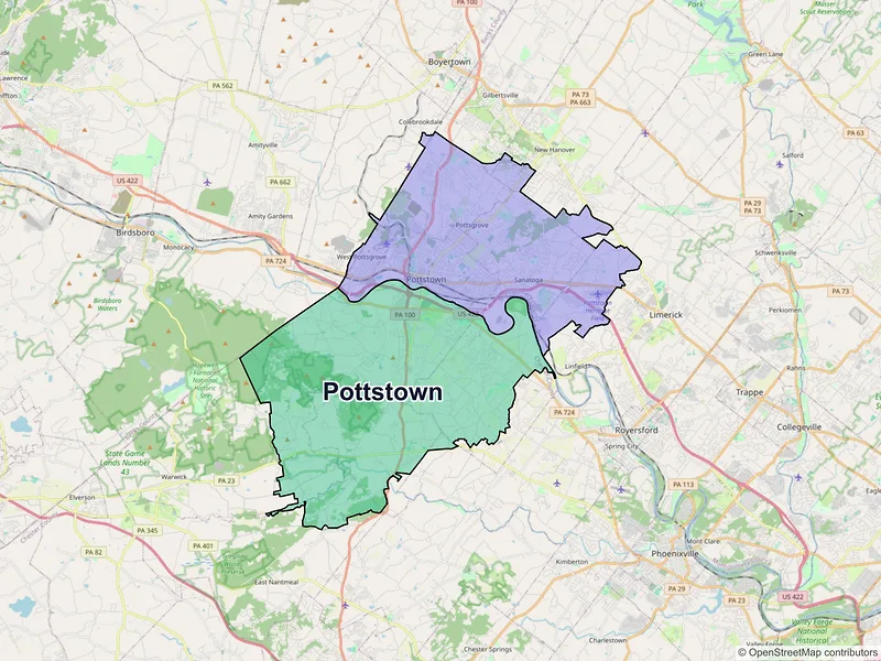 Map of Pottstown, Pennsylvania and ZIP codes
