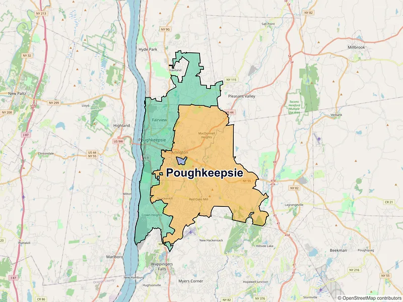 Map of Poughkeepsie, New York and ZIP codes