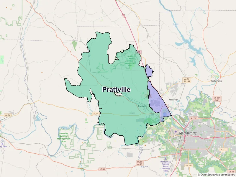 Map of Prattville, Alabama and ZIP codes