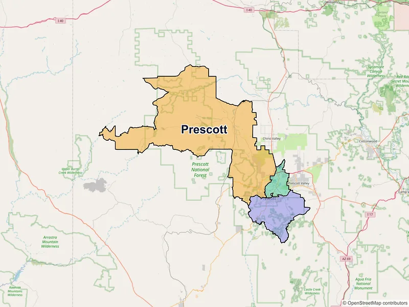 Map of Prescott, Arizona and ZIP codes