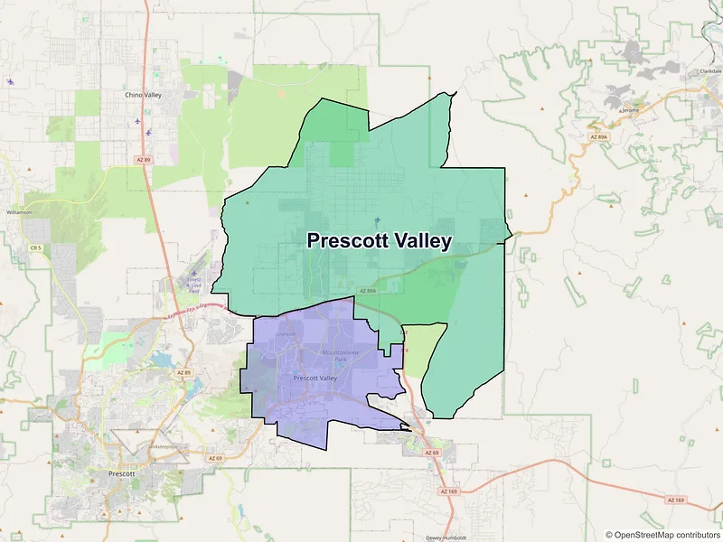 Map of Prescott Valley, Arizona and ZIP codes