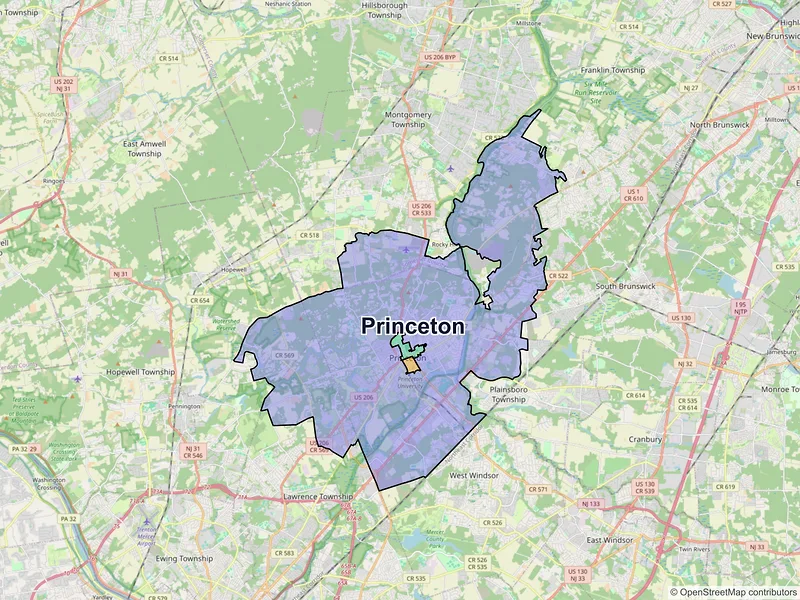 Map of Princeton, New Jersey and ZIP codes