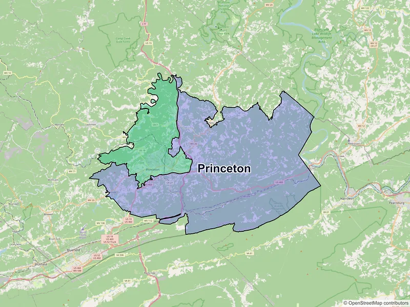 Map of Princeton, West Virginia and ZIP codes
