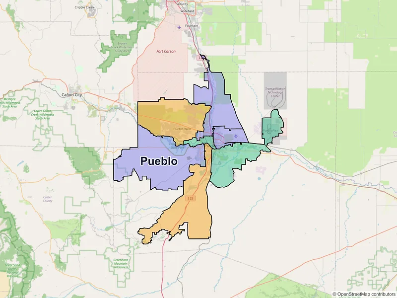 Map of Pueblo, Colorado and ZIP codes
