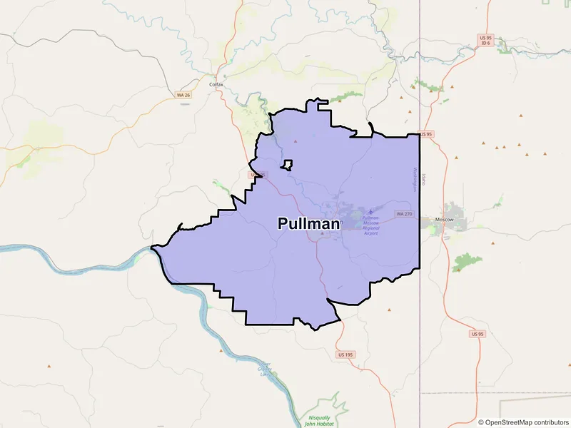 Map of Pullman, Washington and ZIP codes