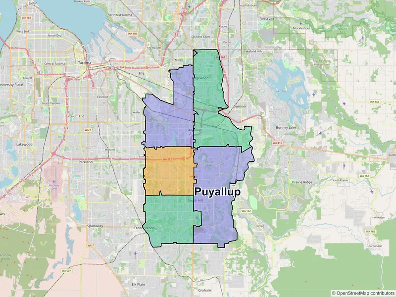 Map of Puyallup, Washington and ZIP codes