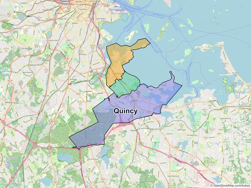 Map of Quincy, Massachusetts and ZIP codes