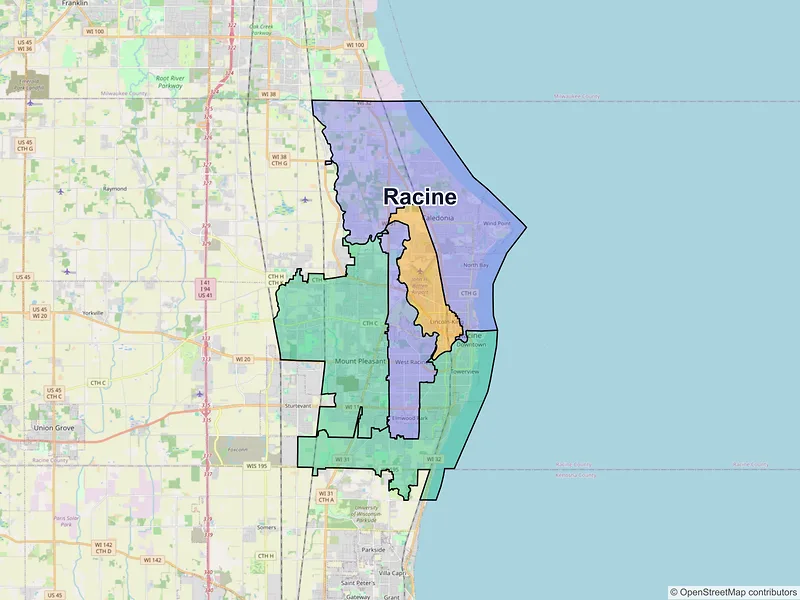 Map of Racine, Wisconsin and ZIP codes