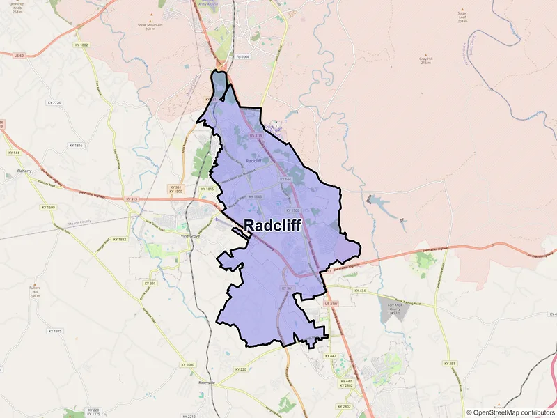Map of Radcliff, Kentucky and ZIP codes