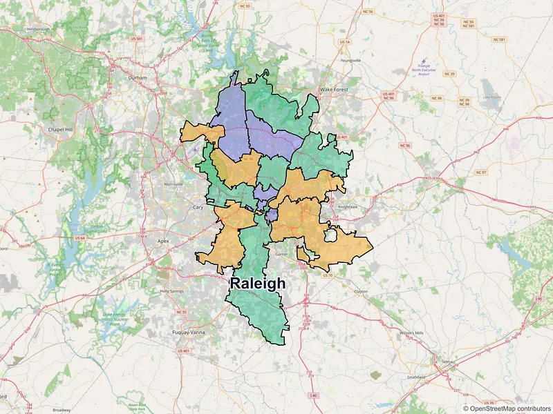 Map of Raleigh, North Carolina and ZIP codes