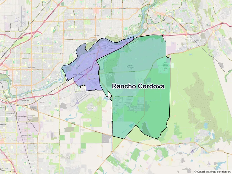 Map of Rancho Cordova, California and ZIP codes