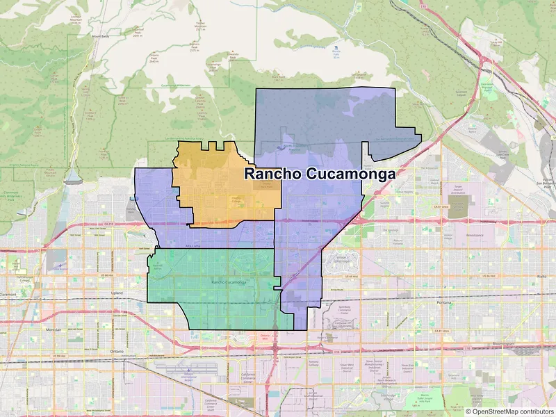 Map of Rancho Cucamonga, California and ZIP codes