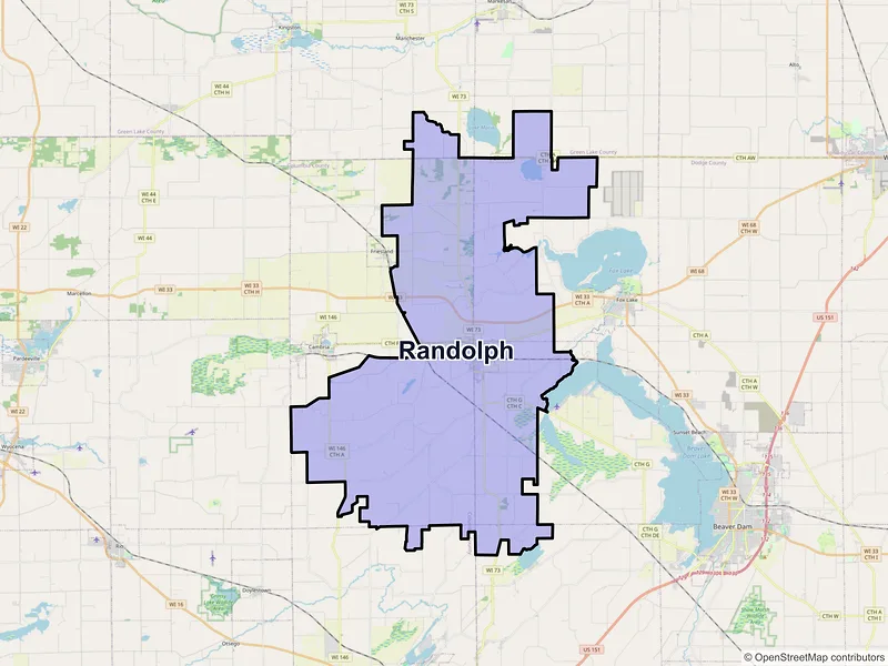 Map of Randolph, Wisconsin and ZIP codes