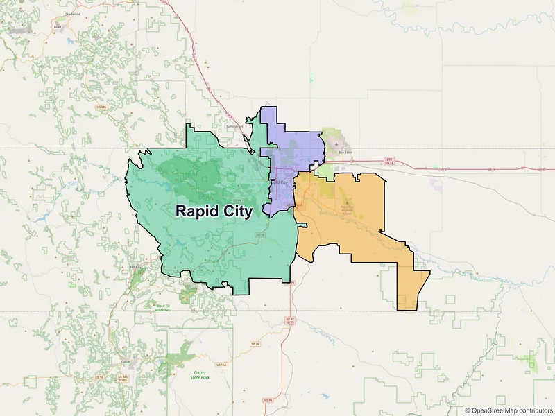 Map of Rapid City, South Dakota and ZIP codes