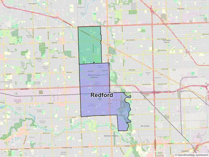 Map of Redford, Michigan and ZIP codes