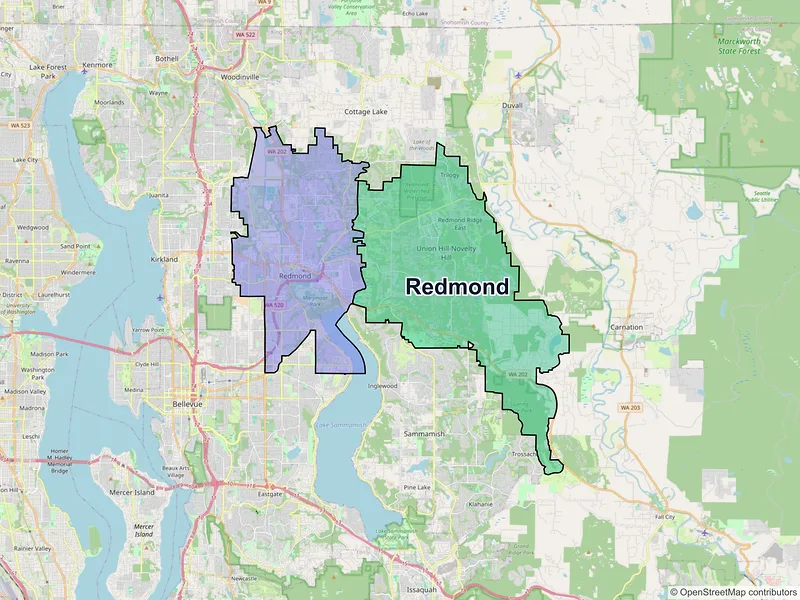 Map of Redmond, Washington and ZIP codes