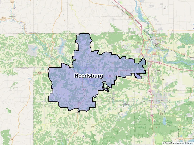 Map of Reedsburg, Wisconsin and ZIP codes