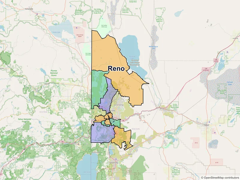 Map of Reno, Nevada and ZIP codes