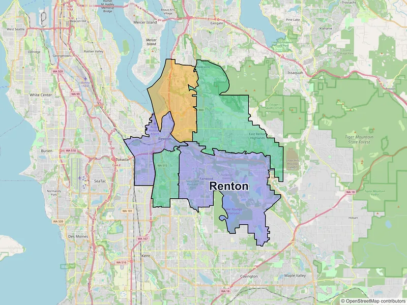 Map of Renton, Washington and ZIP codes