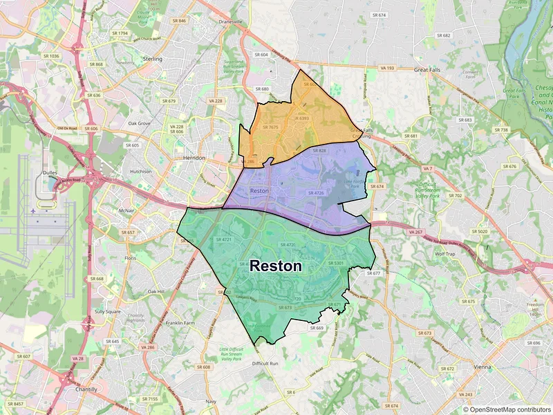 Map of Reston, Virginia and ZIP codes