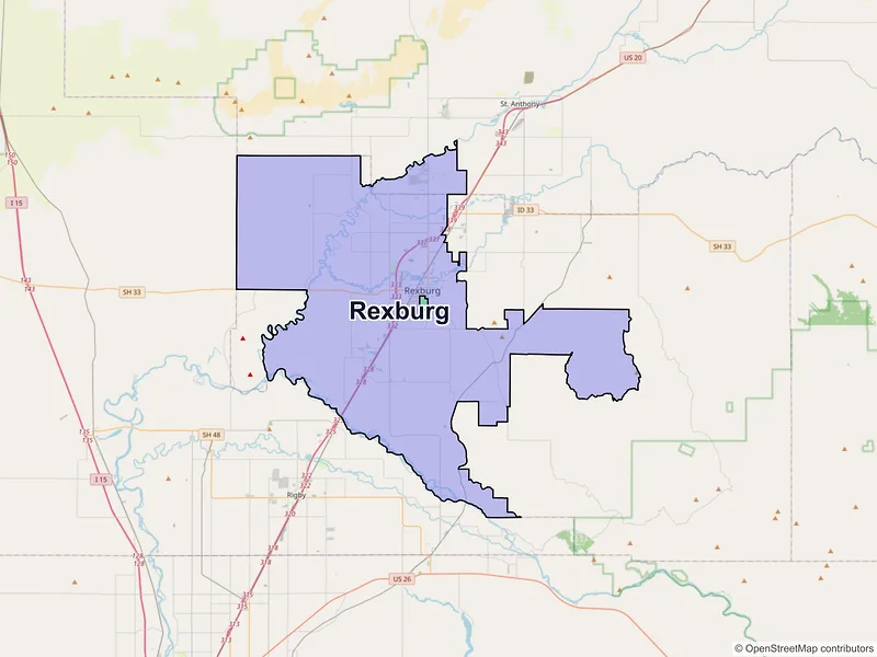 Map of Rexburg, Idaho and ZIP codes
