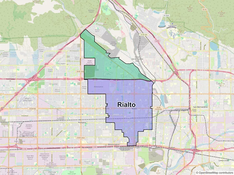 Map of Rialto, California and ZIP codes