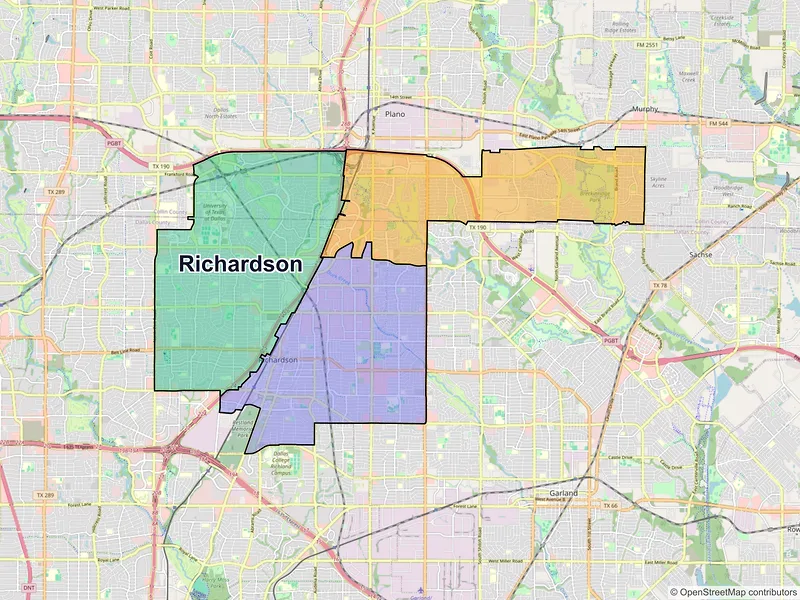 Map of Richardson, Texas and ZIP codes