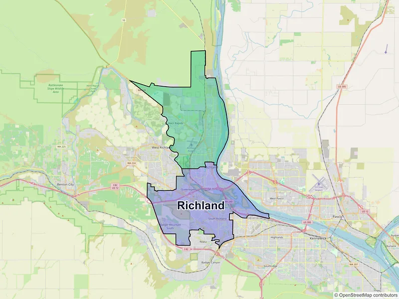 Map of Richland, Washington and ZIP codes