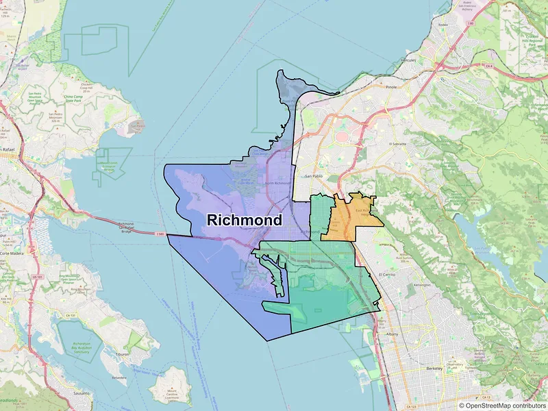 Map of Richmond, California and ZIP codes