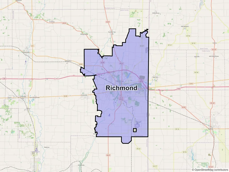 Map of Richmond, Indiana and ZIP codes
