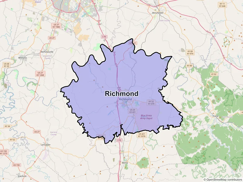 Map of Richmond, Kentucky and ZIP codes