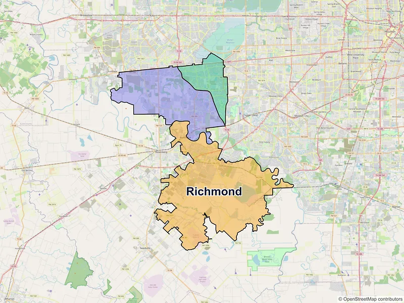 Map of Richmond, Texas and ZIP codes