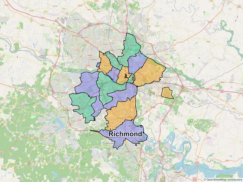 Map of Richmond, Virginia and ZIP codes