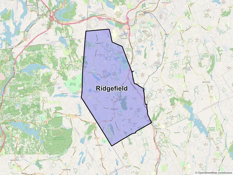 Map of Ridgefield, Connecticut and ZIP codes