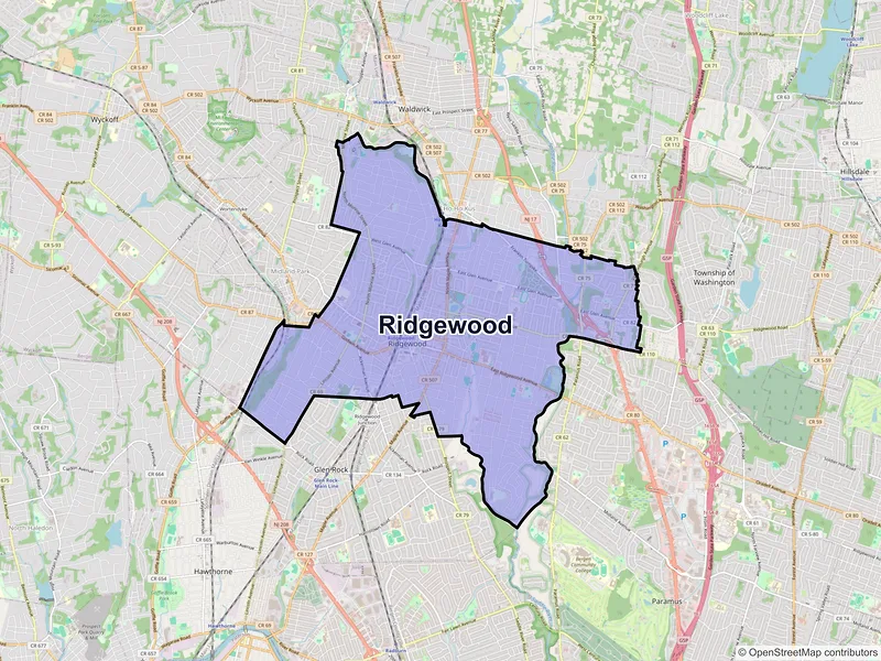 Map of Ridgewood, New Jersey and ZIP codes