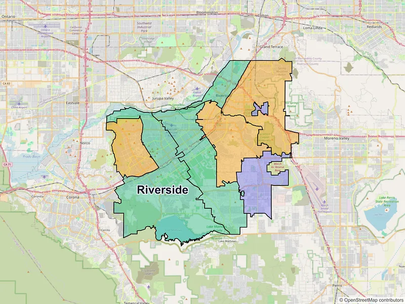 Map of Riverside, California and ZIP codes