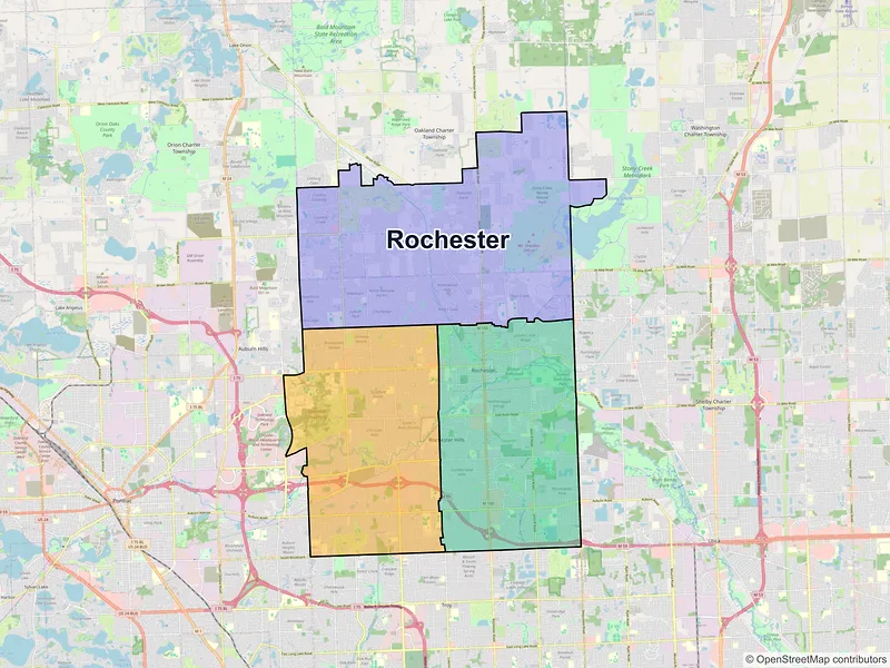 Map of Rochester, Michigan and ZIP codes