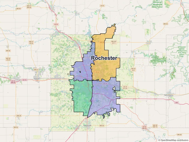 Map of Rochester, Minnesota and ZIP codes