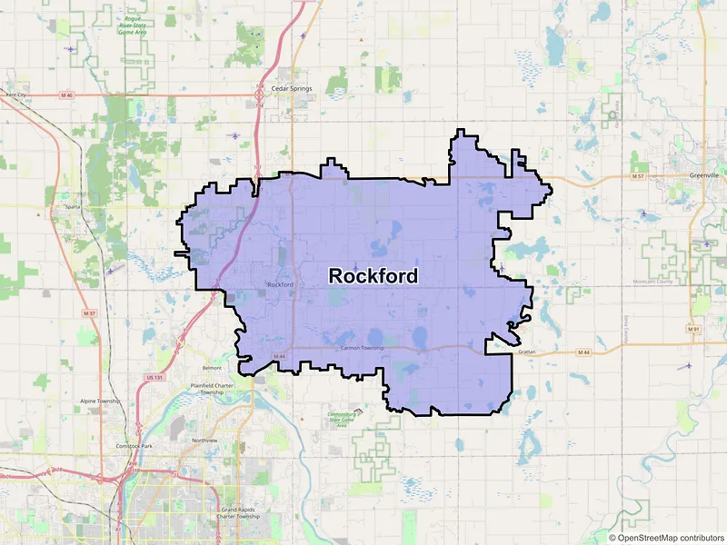 Map of Rockford, Michigan and ZIP codes
